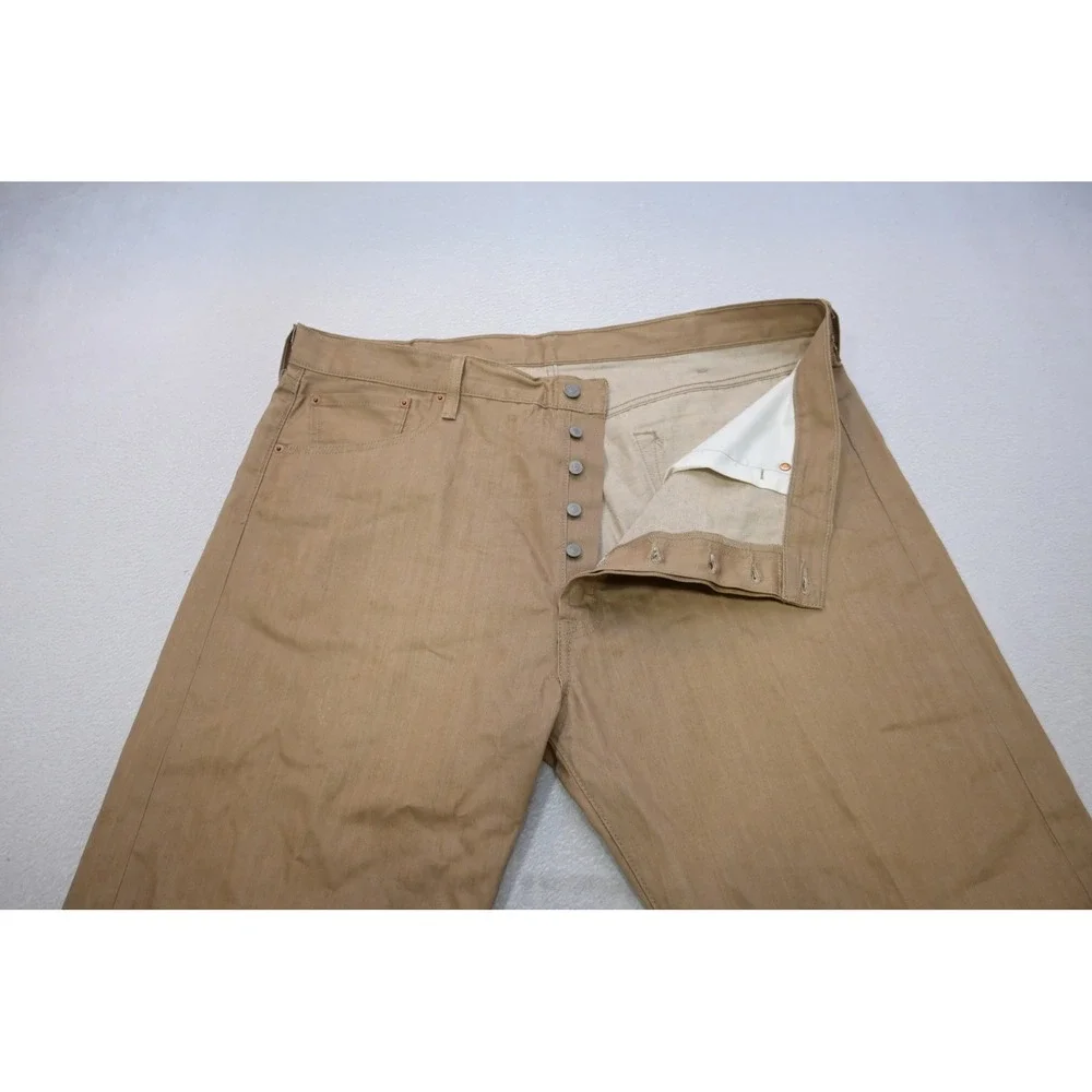 Levi's 501 Original Fit Jeans Mens 42x32 Tan Khaki Button Fly Denim Excellent